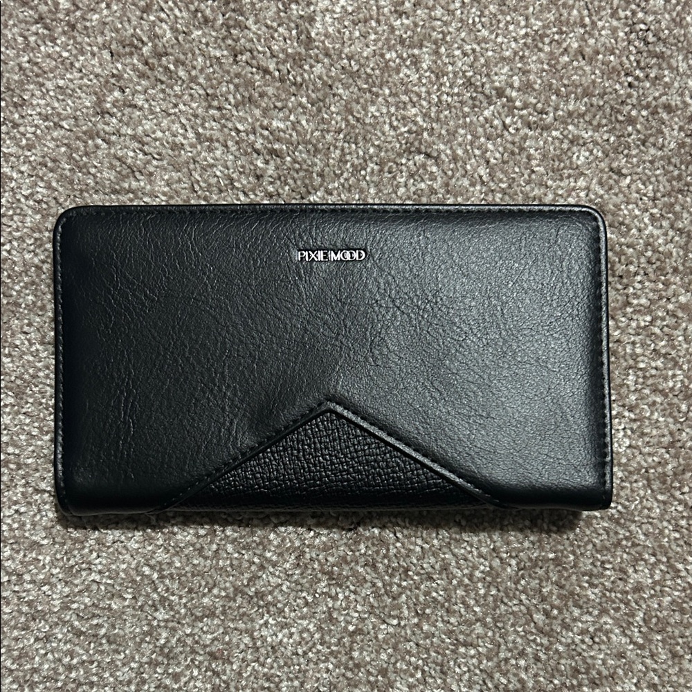 Pixie Mood Black Fold-Over Leather Wallet with Textured Accent